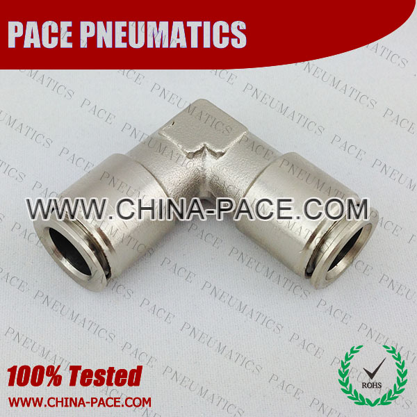 Union Elbow Pneumatic Fittings, Air Fittings, one touch tube fittings, Nickel Plated Brass Push in Fittings